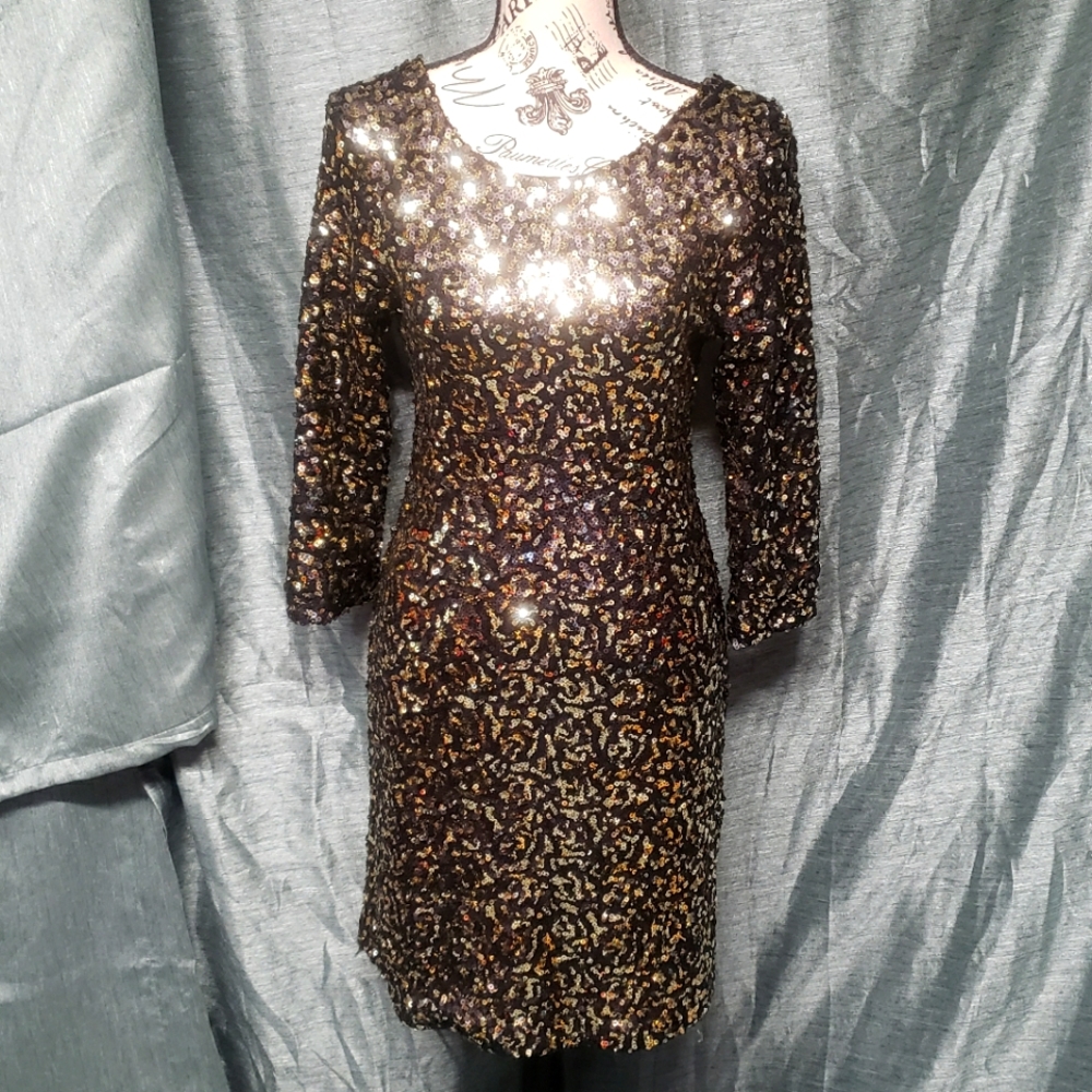 MM Couture by Miss Me S M/M Dress sequence gold